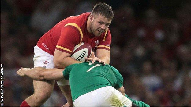 Rob Evans in action for Wales against Ireland in Cardiff