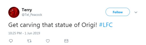 A tweet about building an Origi statue