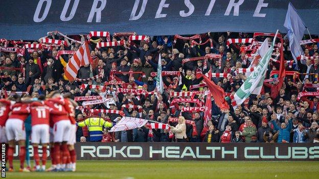 Nottingham Forest fans watch on during the FA Cup game against Liverpool