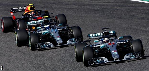 Max Verstappen, Valtteri Bottas and Lewis Hamilton