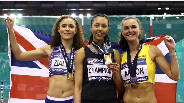 Laura Zialor (left) won silver behind Morgan Lake at the UK Athletics Indoor Championships in February
