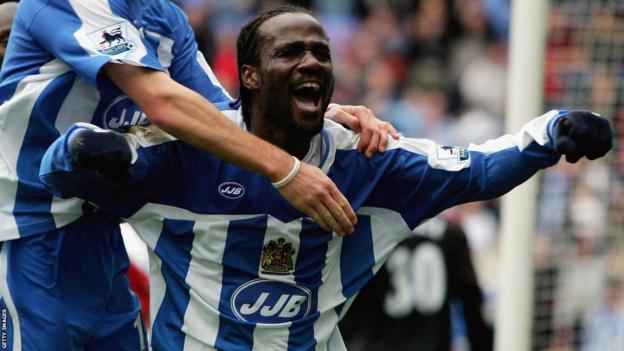 Pascal Chimbonda celebrating a goal for Wigan
