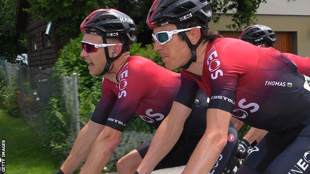 Geraint Thomas (R) with Owain Doull