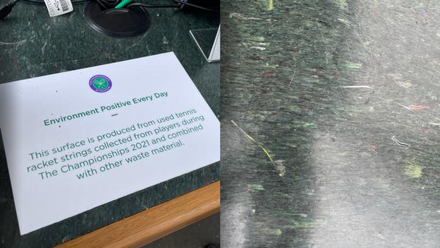 Ein Schreibtisch aus recycelten Tennisschlägersaiten in Wimbledon