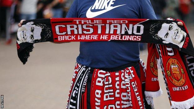 A scarf featuring Cristiano Ronaldo before his first game back at Manchester United for 12 years