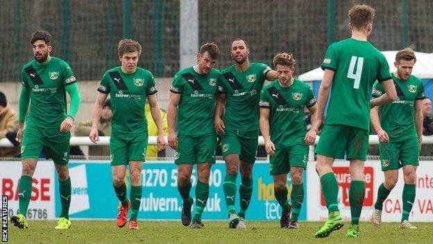 A last-minute winner from Liam Shotton (third from right) earned Nantwich Town their place in the last four
