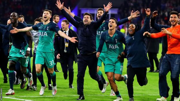 Mauricio Pochettino celebrates Tottenham's triumph  implicit    Ajax successful  the Champions League semi-finals