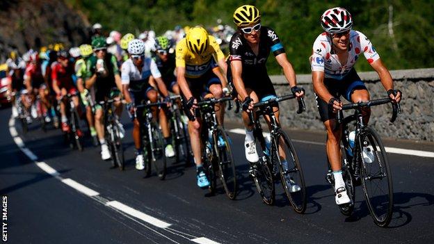 (from right) Richie Porte, Geraint Thomas and Chris Froome formed an impressive unit for Team Sky during the 11th stage of the Tour de France
