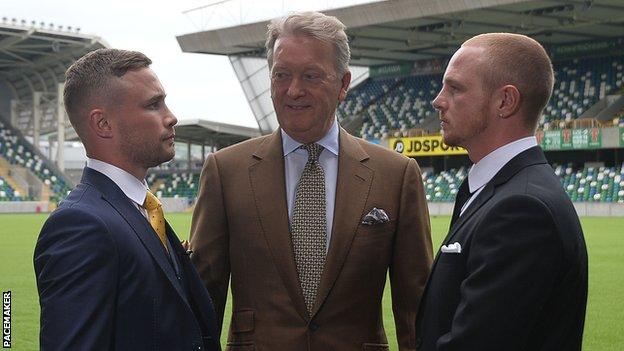 Carl Frampton (left), Frank Warren (centre) and Luke Jackson (right)