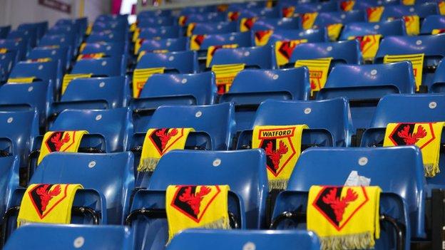 Watford scarves placed on fans' seats before their postponed game at Burnley