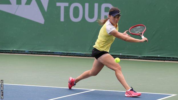 Lily Miyazaki in action at the National Tennis Centre in London.