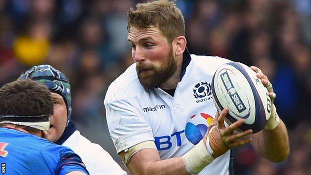 John Barclay plays a pass for Scotland in their Six Nations win over France