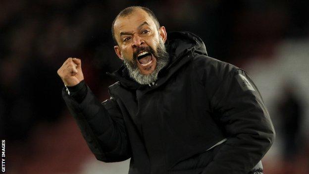 Nuno Espirito Santo celebrates a Wolves goal