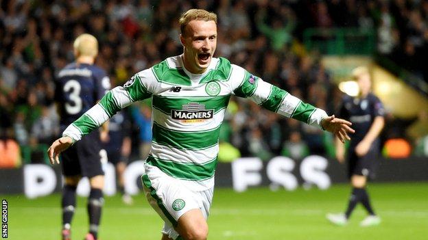Leigh Griffiths celebrates scoring against Malmo