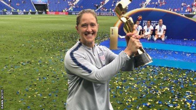 Dawn Scott with the 2019 World Cup trophy