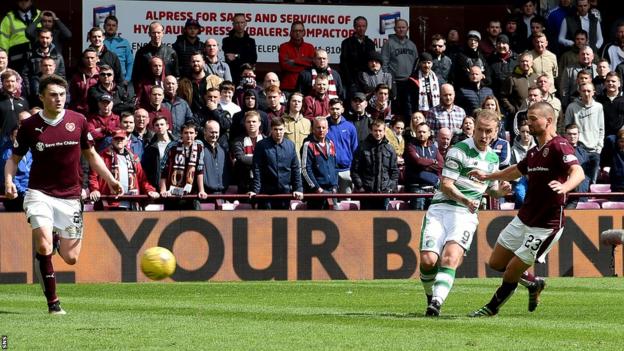 Leigh Griffiths scores for Celtic against Hearts