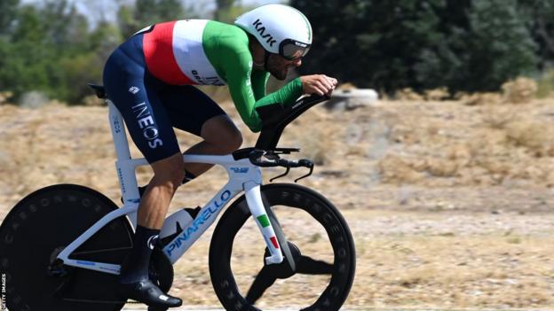 Filipo Ganna rides during stage 10 of the Vuelta a Espana