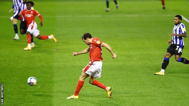 Yuri Ribeiro scores for Nottingham Forest against Sheffield Wednesday
