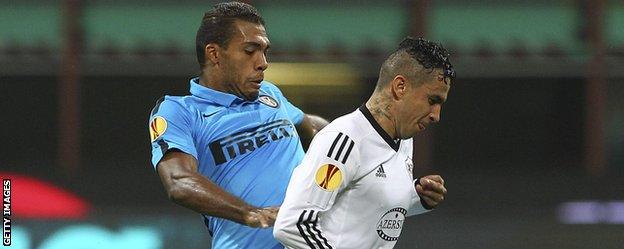 Reynaldo (right) in action against Inter Milan