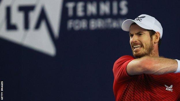 Andy Murray playing in the Battle of the Brits event at the LTA's National Tennis Centre in December