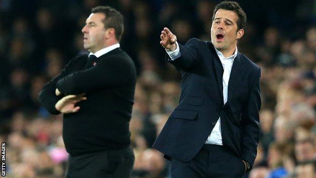 Marco Silva (right) saw his Watford team lose 3-2 against Everton before the international break after midfielder Tom Cleverley missed a late penalty.