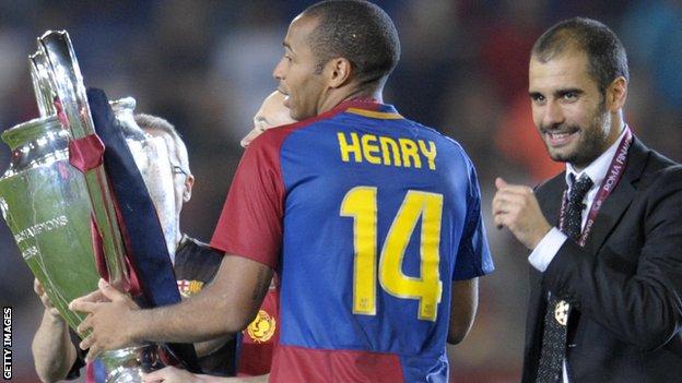 Thierry Henry with Pep Guardiola at Barcelona