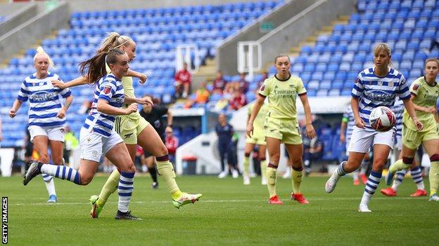 Arsenal's Beth Mead scores their second goal against Reading