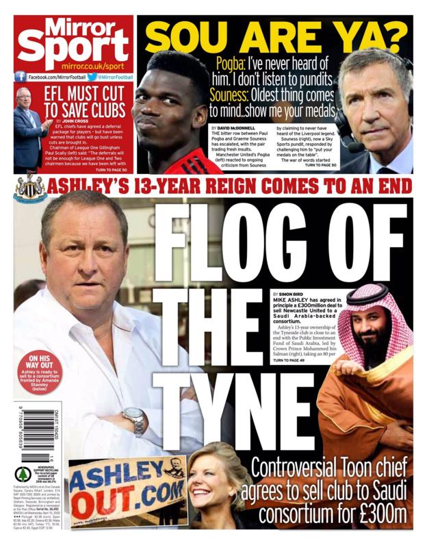 Wednesday's Mirror back page