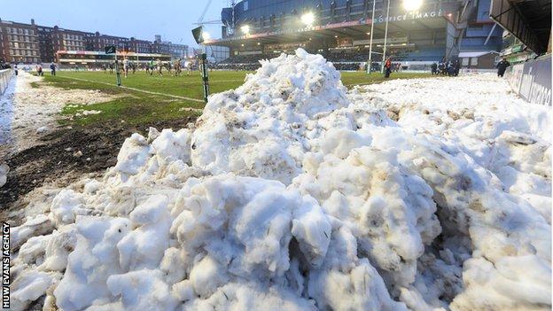 Snow at Cardiff Arms Park in November, 2013