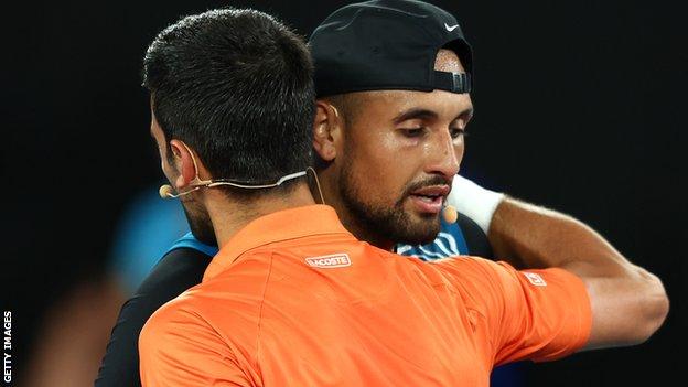 Novak Djokovic and Nick Kyrgios at their Australian Open exhibition match