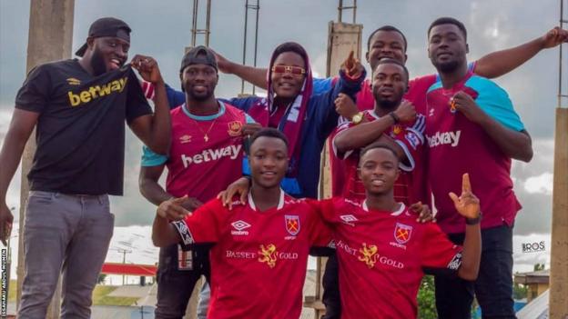 Ghanaian Hammers fans at a meeting of the West Ham fan club in Ghana