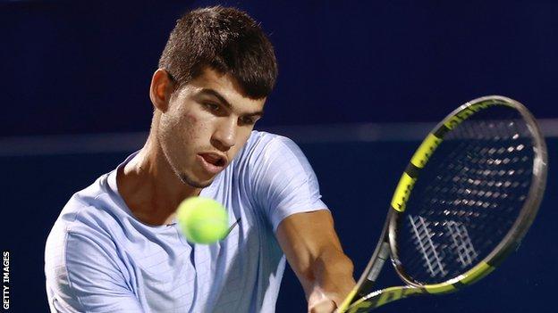 Carlos Alcaraz in action at the US Open