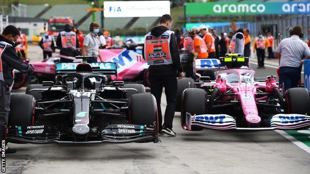Lewis Hamilton and Lance Stroll's car lined up next to each other