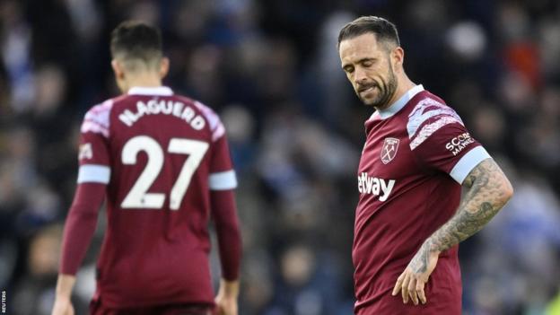 West Ham forward Danny Ings looks shocked during his side's 4-0 loss to Brighton