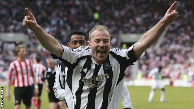 Alan Shearer celebrating scoring a goal for Newcastle