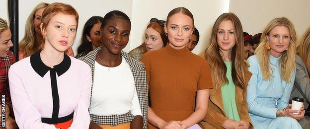 Asher-Smith joined actress Laura Haddock (centre) on the front row of a show at London Fashion Week