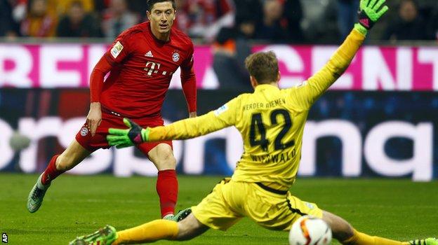 Robert Lewandowski scores for Bayern Munich