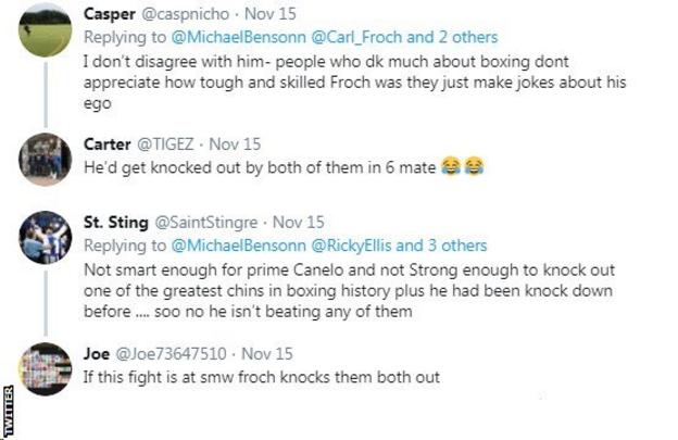 Twitter reaction to Carl Froch saying he'd beat Canelo and Golovkin