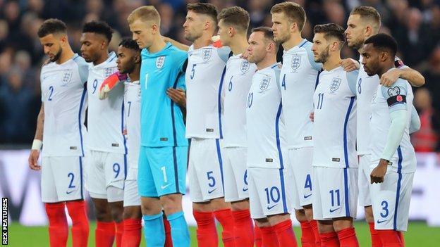 England line up before the World Cup qualifer against Scotland at Wembley