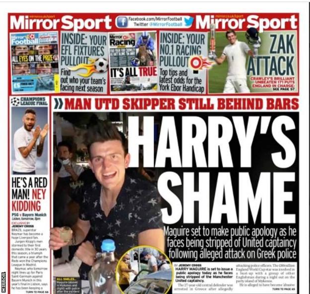 Saturday's sports pages BBC Sport