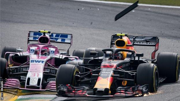 Esteban Ocon and Max Verstappen collide