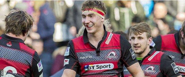 Edinburgh flanker Jamie Ritchie (centre) smiles after victory over Scarlets at Murrayfield last Sunday