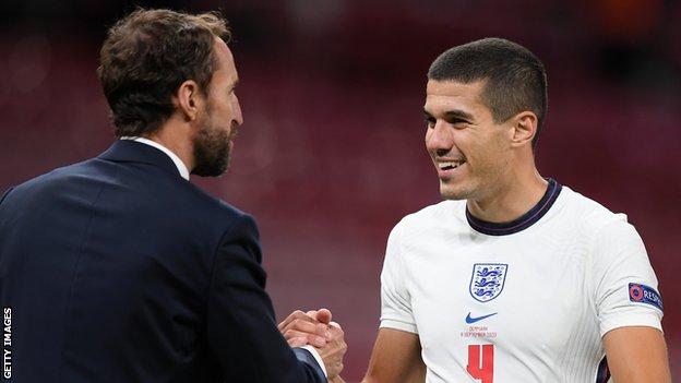 England manager Gareth Southgate and Wolves defender Conor Coady