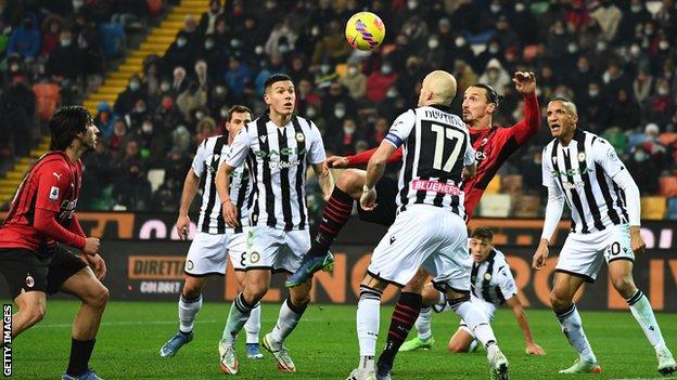 Zlatan Ibrahimovic scoring against Udinese