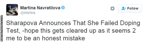 Martina Navratilova tweet about Maria Sharapova