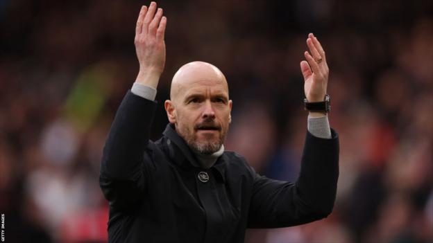 Erik ten Hag gestures to the Old Trafford crowd