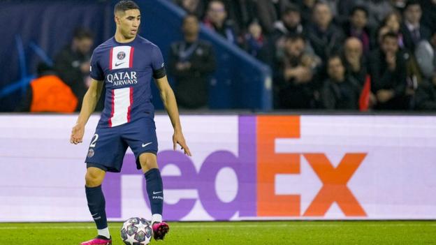 Moroccan defender Achraf Hakimi playing for PSG.