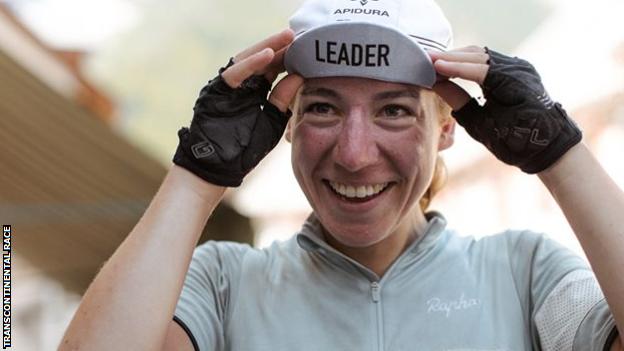 Fiona Kolbinger and her leader's cap from the race