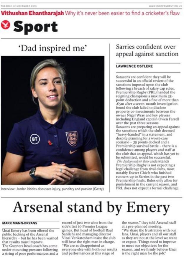 The back page of the Independent