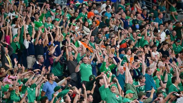 Ireland fans in Stade de France during the win over Scotland